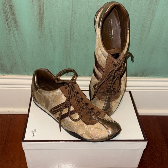 Coach Women's Kate Khaki and Brown Sneakers - Picture 2 of 8